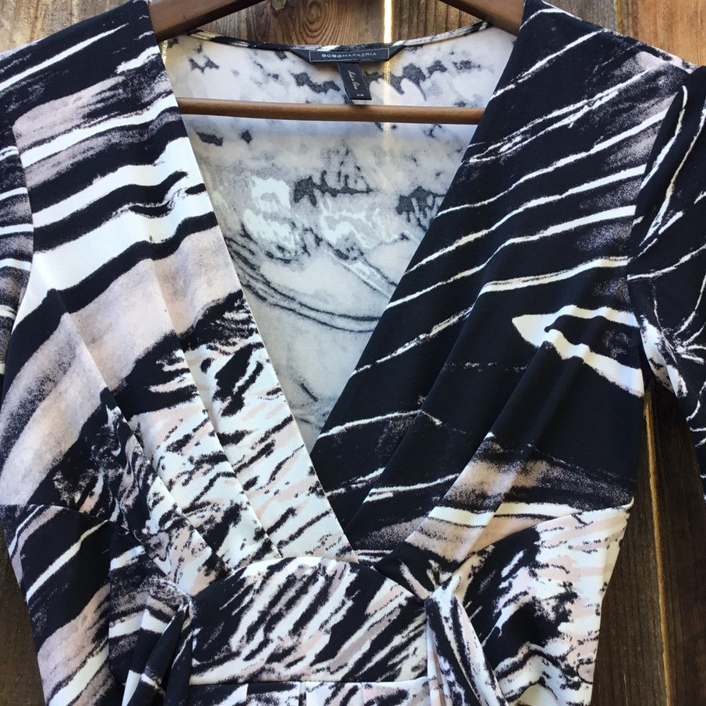 BCBG MaxAzria Pearl and Brown Long Sleeve Abstract Maxi Dress XS - Picture 6 of 13